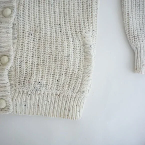 Vintage Newcomer Cream Chunky Knit 10% Wool Button Up Cardigan Sweater S - Picture 6 of 11